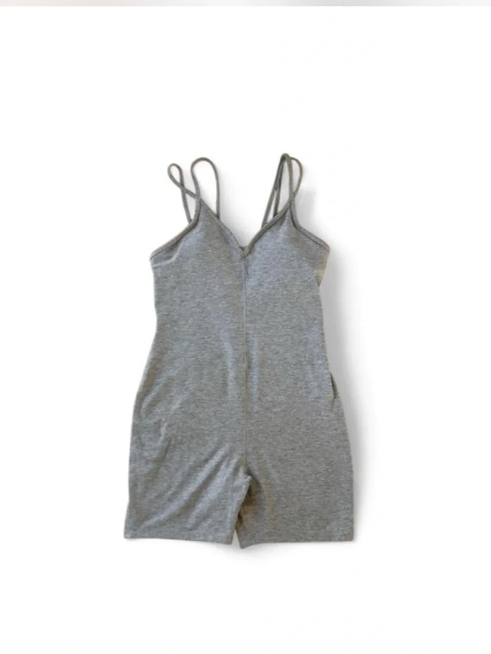 Alo Yoga Alosoft Suns Out Onesie Athleisure Grey V Neck Biker One Piece Woman M